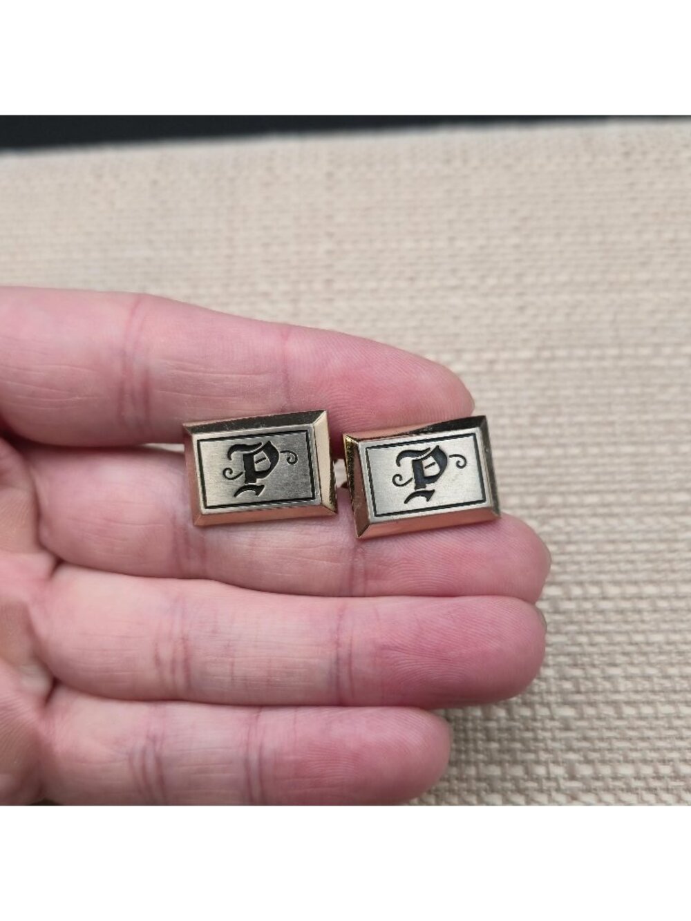 Vintage Hickok Black Old English "P" Monogram Cufflinks A8925